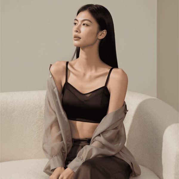 N 轻奢法式！重磅素绉缎抹胸文胸 小V纱领口无钢圈弹力真丝内衣女