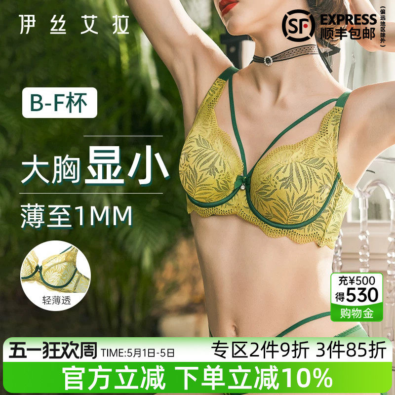 伊丝艾拉内衣女夏季薄款大胸显小胸调整型聚拢防下垂全罩杯文胸