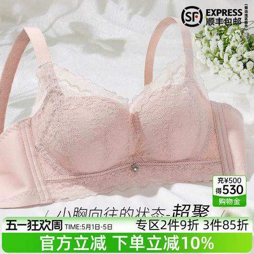 伊丝艾拉小胸聚拢文胸春夏新品蕾丝内衣女无钢圈中厚杯上托防下垂 - 封面