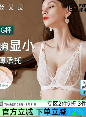 伊丝艾拉法式性感大胸显小全罩杯文胸白色蕾丝胸罩超薄款内衣女夏