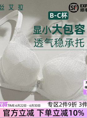伊丝艾拉白色内衣女大胸显小聚拢收副乳防下垂夏季薄款透气文胸
