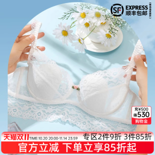 伊丝艾拉大胸显小文胸 有钢圈防露点胸罩bra 超薄蕾丝内衣女薄款