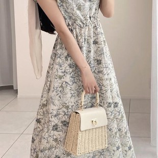 GRL夏季新款野草莓自由市场日系甜美荷叶边超仙高腰碎花连衣裙