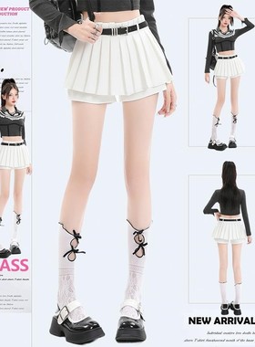 MASS白色半身裙百褶裙女夏季2024新款高腰显瘦辣妹防走光半身短裤