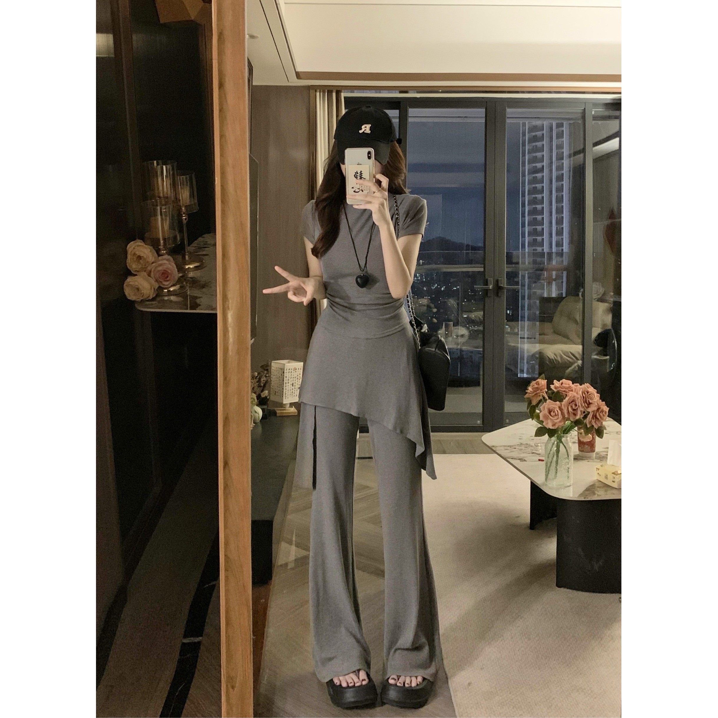 大码胖mm夏季女式新款装紧身收腰短袖T恤假两件休闲裤子时尚套装,女装/女士精品,时尚套装,淘宝优惠券,粉丝福利购,淘宝优惠卷