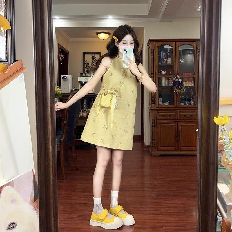 法式复古蝴蝶结无袖背心挂脖连衣裙女高级感小香风气质短裙子夏季,个性定制/设计服务/DIY,工作服定制,淘宝优惠券,粉丝福利购,淘宝优惠卷