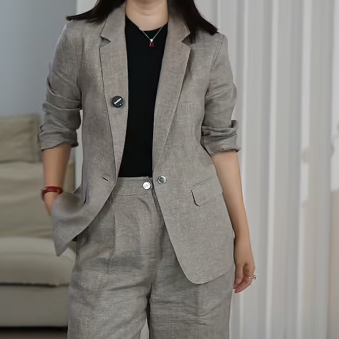 【梅子MEIZI】【进口面料】亚麻老钱风休闲显瘦女士西装262066