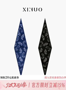 xinuosichou惜诺 素韵佩斯利 真丝丝巾系脖蓝色围巾桑蚕丝菱形巾