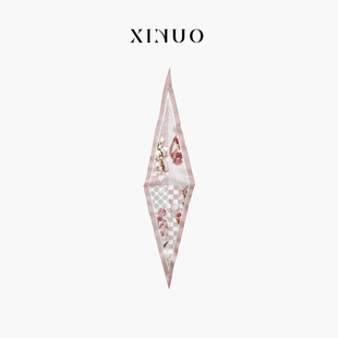 XINUO 原創(chuàng)真絲斜紋綢絲巾 桑蠶絲菱形巾女法式 防曬領(lǐng)巾 鳶尾花開