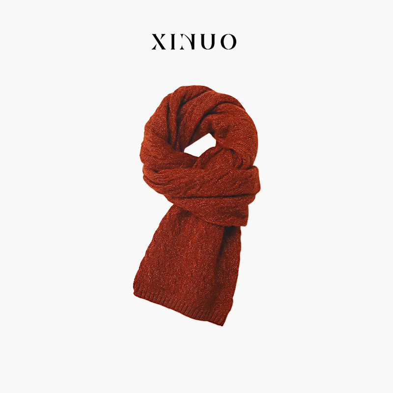 XINUO 康宝莱山羊绒围巾女冬季 红色围巾韩系氛围围脖秋季送礼物