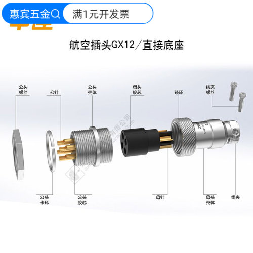 一套跨境工业镀金GX12GX20航空插