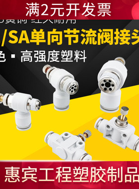 气动调速单向限流SA管道气缸节流阀SL4-M5/6-01/8-02白色气管接头