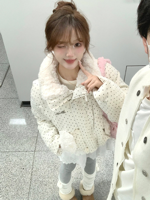 甜美波点羽绒棉服女2025冬季新款加厚面包服棉袄翻领短款棉衣外套