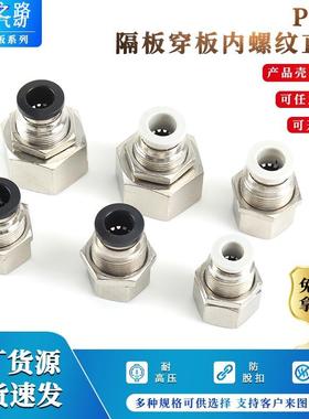 气动气管连接头PMF穿板隔板夹板内螺纹直通PMF8-02/602