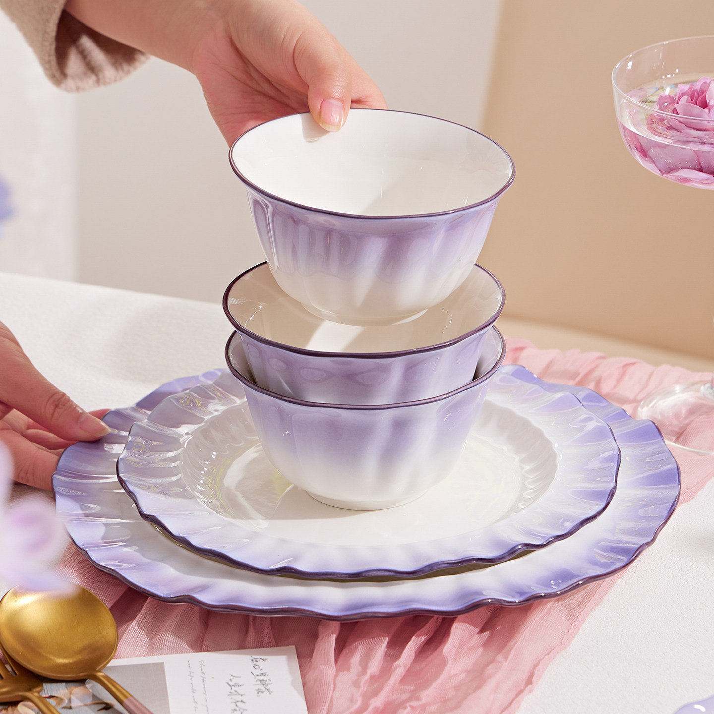 紫色碗碟套装紫色碗盘2026年新款碗漂亮的饭碗汤碗面碗盘子碟菜盆,餐饮具,碗,淘宝优惠券,粉丝福利购,淘宝优惠卷