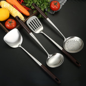 加厚厨房不锈钢锅铲勺子套装 木柄把烹饪厨房漏勺炒铲厨房用木柄