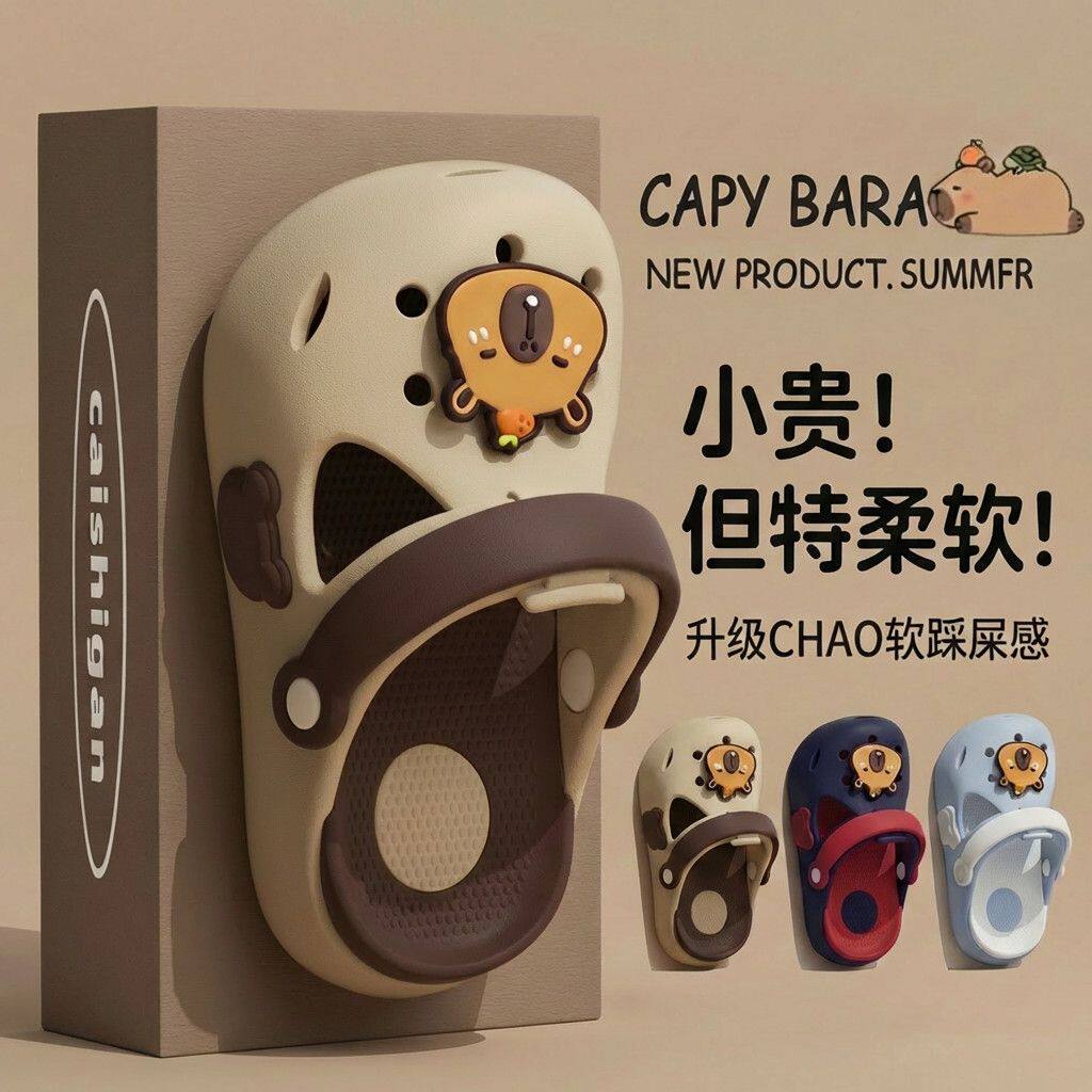 ECAC卡皮巴拉儿童洞洞鞋男童2026新款夏季外穿防滑舒适亲子凉拖鞋