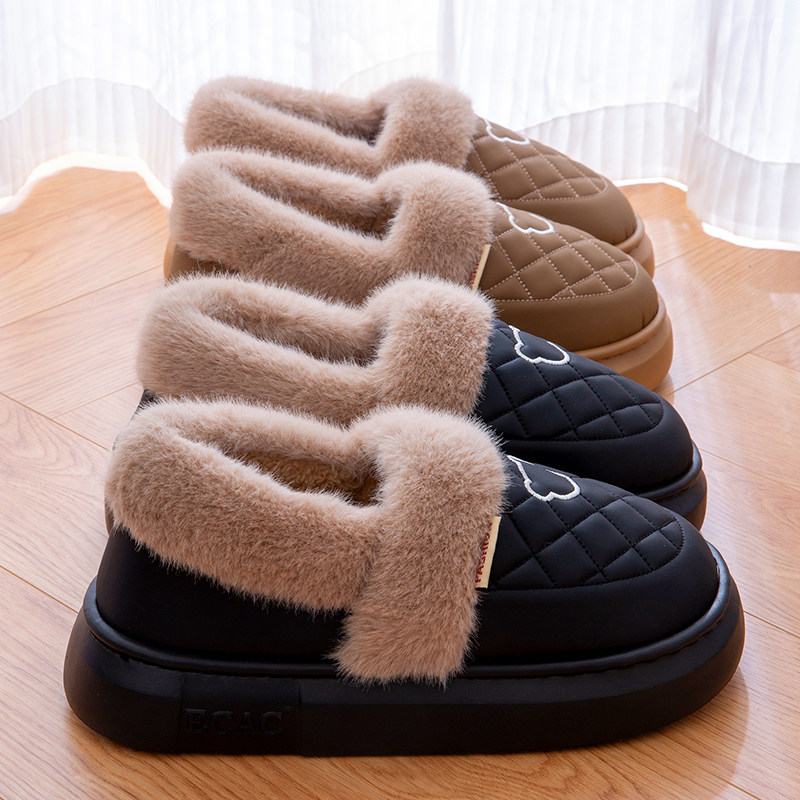 加绒加厚踩屎感保暖棉鞋男士棉拖鞋男款冬季包跟防水外穿室内增高