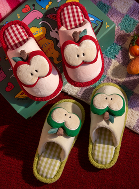 红色苹果棉拖鞋女2025新款室内家居可爱亲子毛毛拖鞋秋冬季棉拖男