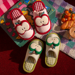 红色苹果棉拖鞋女2025新款室内家居可爱亲子毛毛拖鞋秋冬季棉拖男