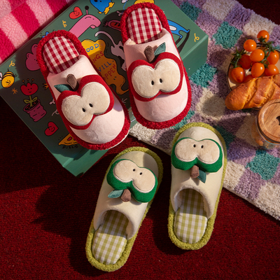 红色苹果棉拖鞋女2025新款秋冬季