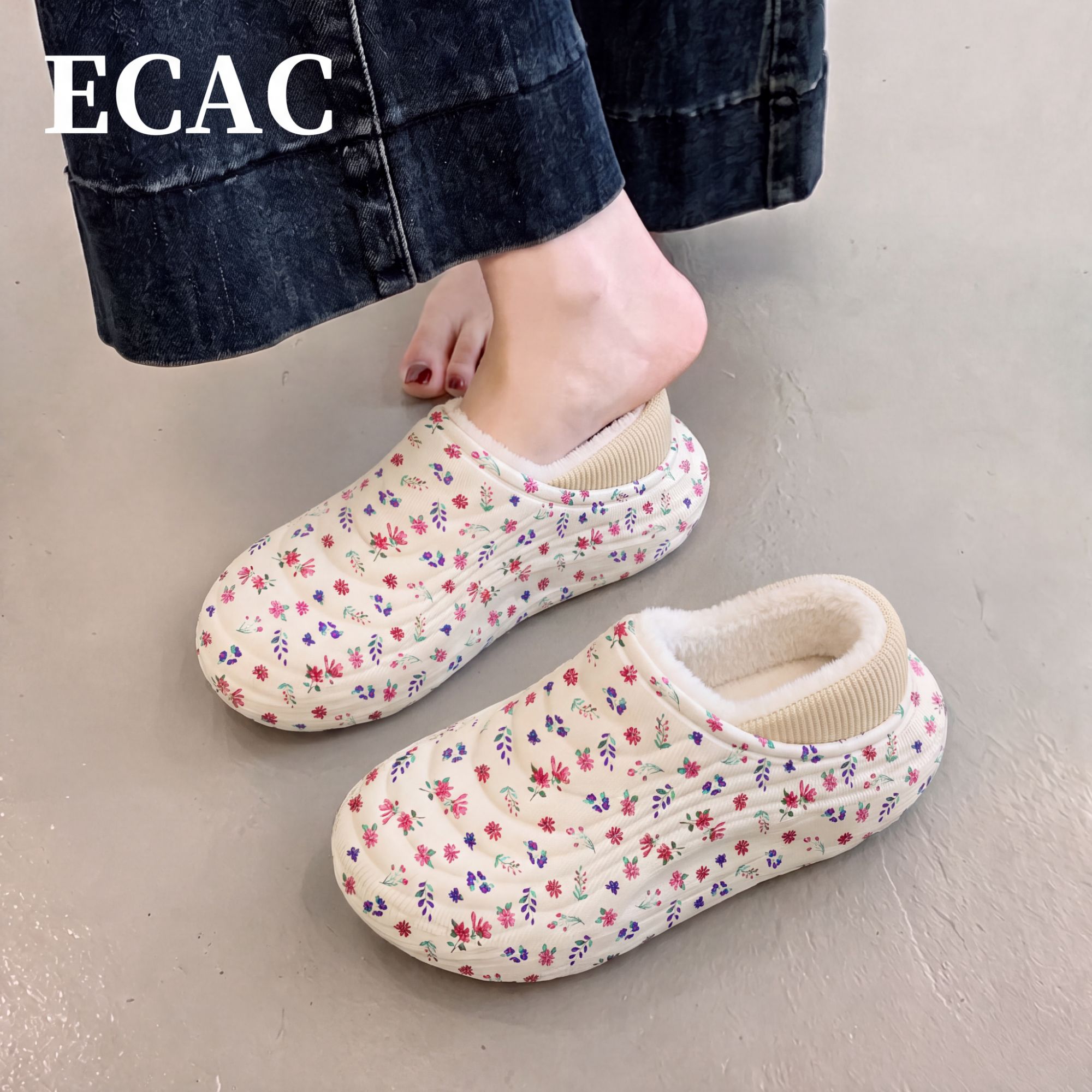 ECAC防水棉拖鞋女款秋冬2026新款室内居家防滑保暖加绒舒适棉拖女