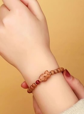 天然野生老桃木貔貅手串男女款本命年朱砂转运珠手链正品捻珠礼物