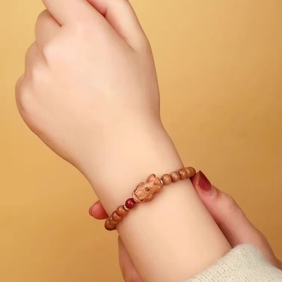 天然野生老桃木貔貅手串男女款本命年朱砂转运珠手链正品捻珠礼物