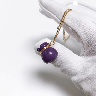 D572# 天然紫云母钱袋吊坠 锁骨链 16.5*14.5mm 重4.64克