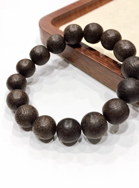 S159# 达拉干黑油沉香手串13.5mm 16颗 油脂饱满油线清晰清甜奶香