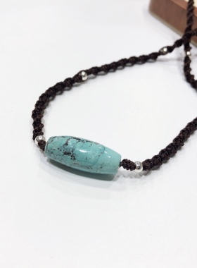 D1684# 天然原矿绿松石桶珠滚运珠吊坠锁骨链 25.3*10.5mm 4.46克