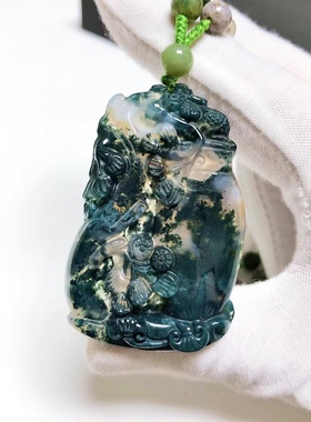 D144#天然水草玛瑙宝瓶吊坠平安吉祥如意挂件毛衣链53.3*34.8*7mm