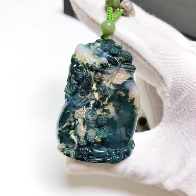 D144#天然水草玛瑙宝瓶吊坠平安吉祥如意挂件毛衣链53.3*34.8*7mm