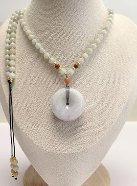 D1472# 天然A货翡翠面包扣紫罗兰平安扣吊坠30*12.5mm 配翡翠南红