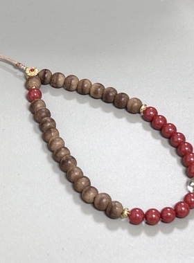 R23# 天然沉香朱砂手机链 沉香9mm、帝王砂朱砂8mm 黄水晶9.5mm