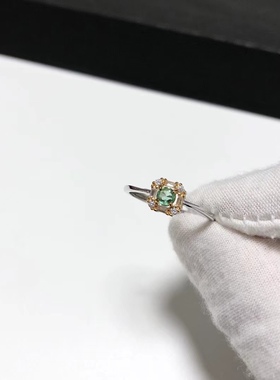 G142# 天然精工镶嵌祖母绿戒指6.5*7mm S925银双金开口戒托