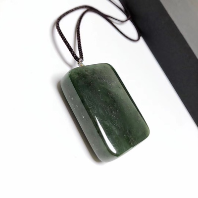 D1090# 天然和田玉碧玉无事牌吊坠 大挂件46.8*36.3*15.8mm