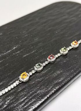 S200# 天然高净度碧玺手链 通体S925纯银镶嵌 单颗碧玺4*5mm*5颗