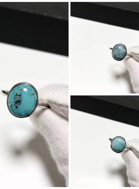 G85# 天然原矿绿松石复古款戒指 S925银开口戒托 多款可选