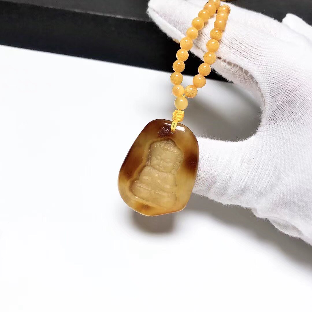 D1096# 天然原皮老蜜蜡宝宝佛吊坠35*27.5*8.3mm配蜜蜡血珀配链