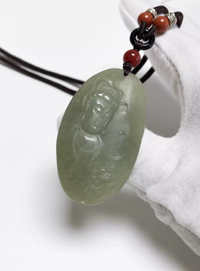 D255# 天然和田玉青白玉观音吊坠49.8*29.5*11.8mm 重24.27克