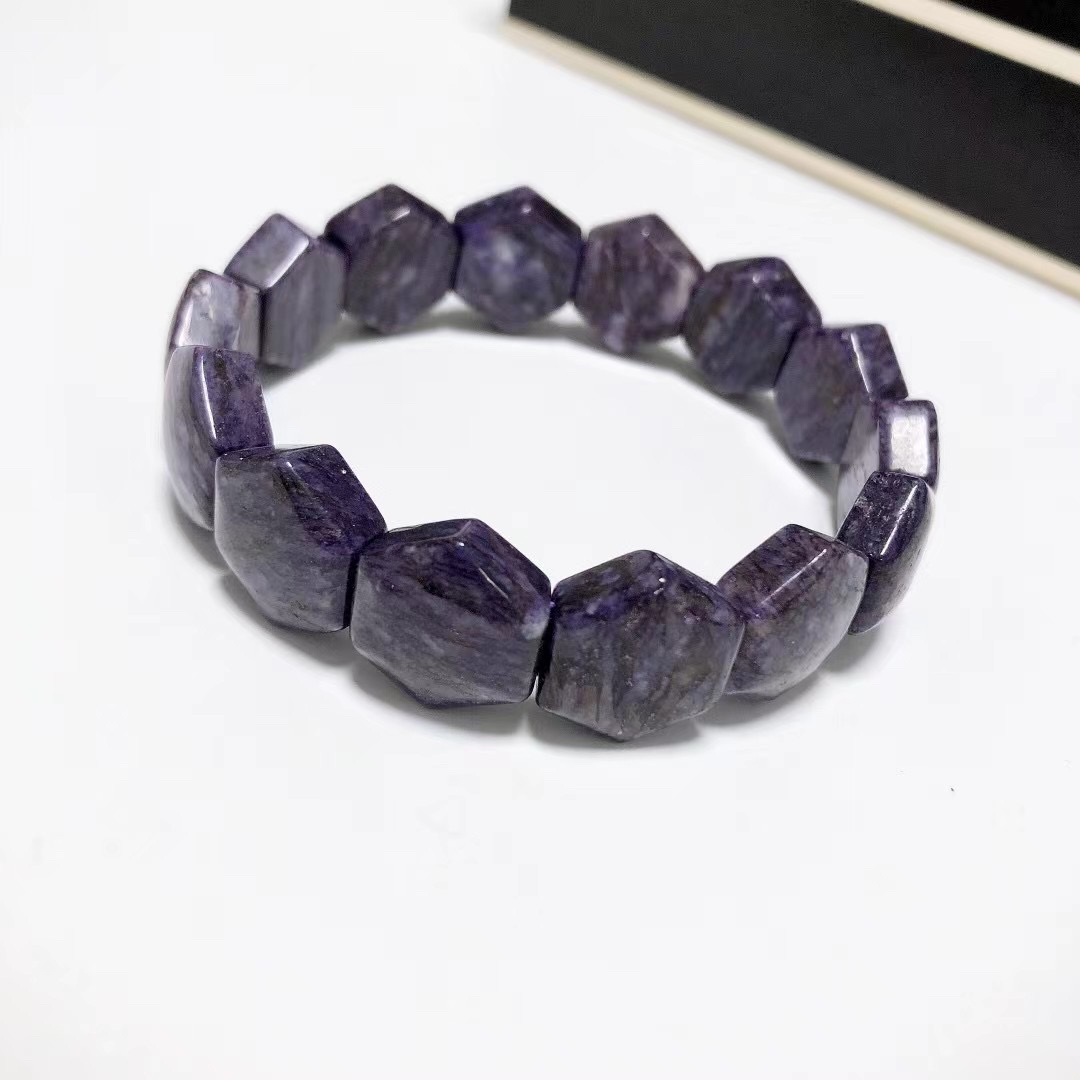 S373# 天然紫龙晶六边形手排 手牌16*6.5-7mm 手围17cm