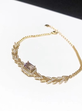 S1692# S925纯银镀金精工镶嵌紫黄晶宝石手链 全长16.3cm