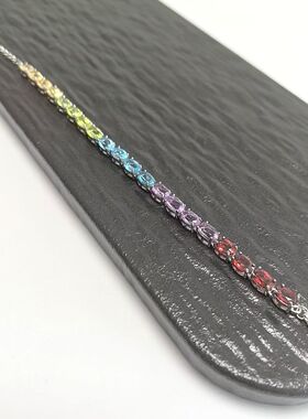 S453# 通体S925纯银精工镶嵌彩色宝石手链