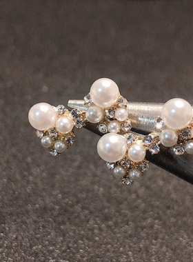 J169 925纯银耳饰 莫桑 珍珠 耳钉 耳环 电镀保色 金色