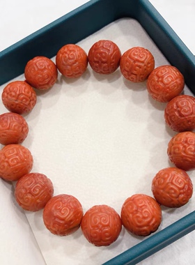 S431# 天然保山南红回纹珠手串13.2mm 重49.96克