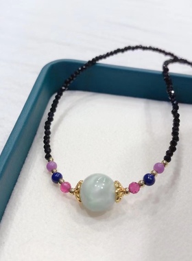 D670# 绿纹石绿天使锁骨链滚运珠9.5mm 配黑尖晶珠链