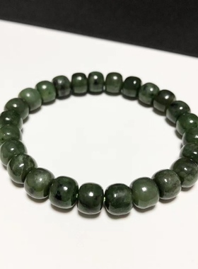 S1651#天然和田玉乌兰海碧玉老型珠手链8.5*7mm重量22.33-23.12克