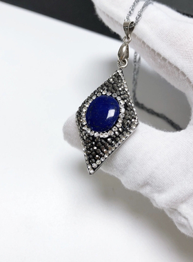 D1396# 天然老矿料青金石精工镶嵌吊坠43.8*23*9.8mm