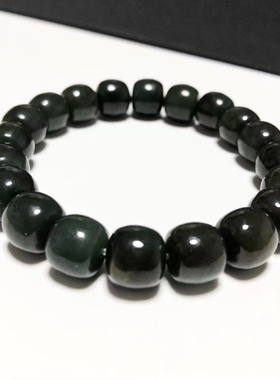 S1647# 天然和田玉老型珠单圈手链手串10*9mm 重量33.02-33.90克